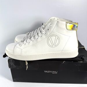 Valentino White Leather High-Tops with Metallic Detail